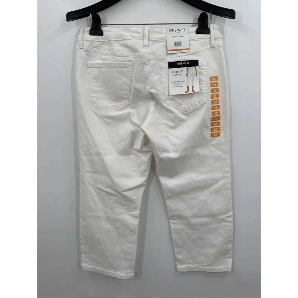 Nine West Chrystie Capri Pants Jeans Size 12 White Relaxed Mid-Rise Casual NWT - Picture 4 of 9